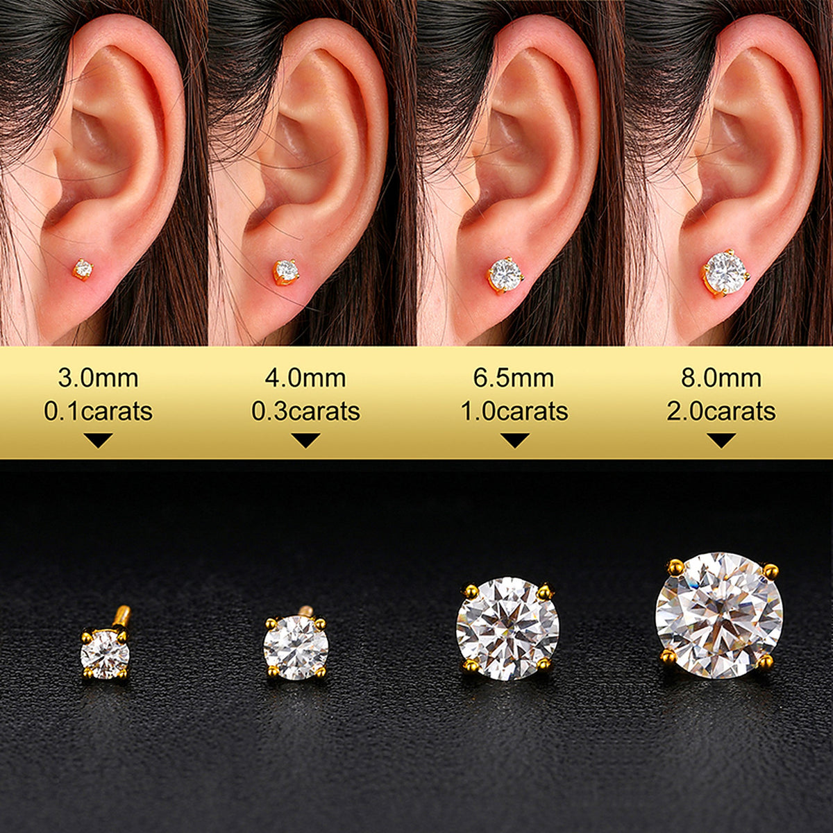 Lab-Created Moissanite Screw-Back Stud Earrings, 925 Sterling Silver, product photo