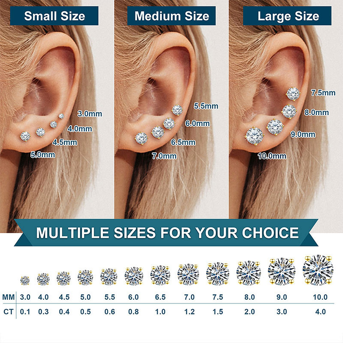 Lab-Created Moissanite Screw-Back Stud Earrings, 925 Sterling Silver, additional view