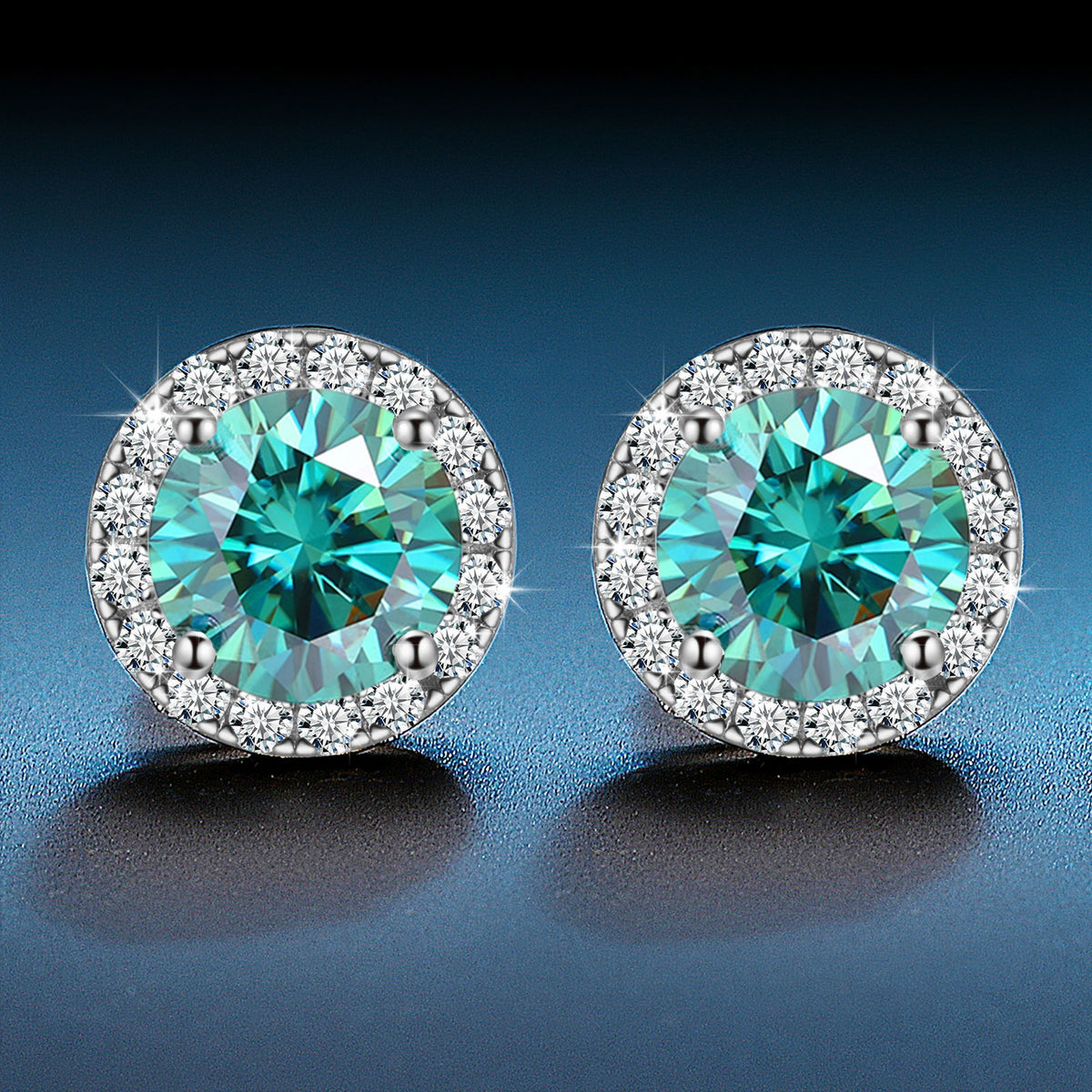 Green Lab-Created Moissanite Stud Earrings, 925 Sterling Silver, product photo