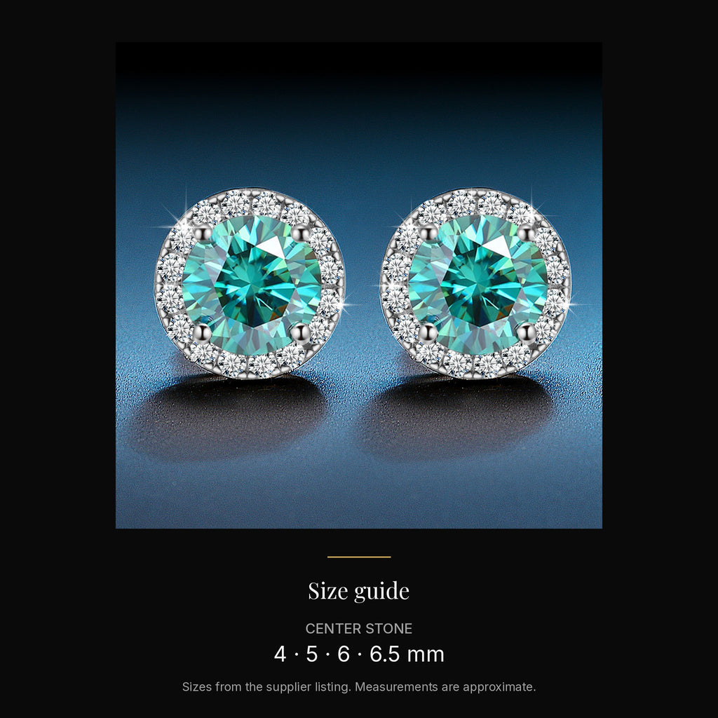 Green Lab-Created Moissanite Stud Earrings, 925 Sterling Silver, size guide