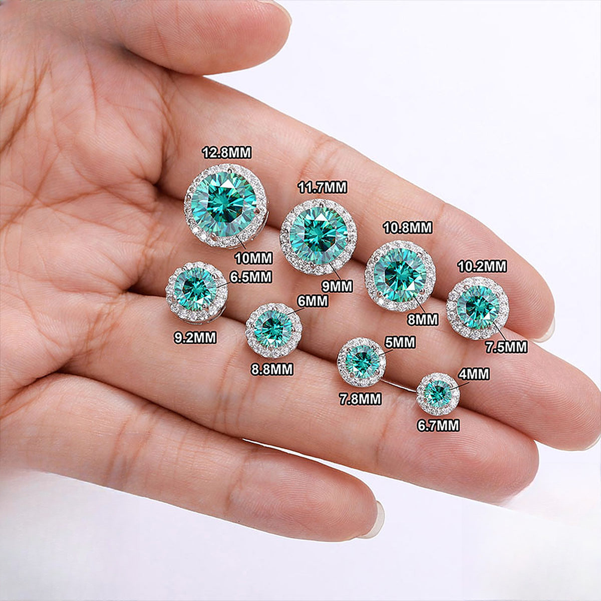 Green Lab-Created Moissanite Stud Earrings, 925 Sterling Silver, additional view