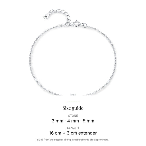 Dainty Lab-Created Moissanite Solitaire Chain Bracelet, 925 Sterling Silver, size guide
