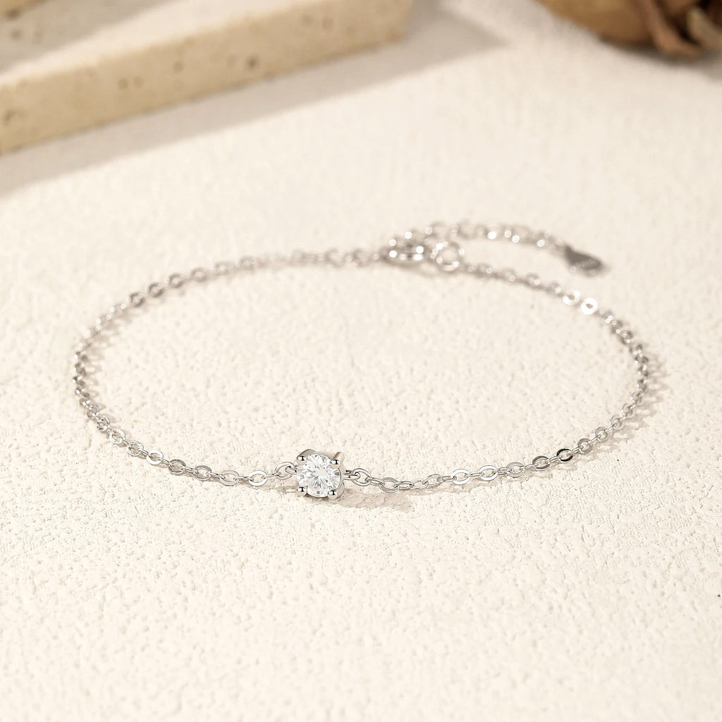 Dainty Lab-Created Moissanite Solitaire Chain Bracelet, 925 Sterling Silver, additional view