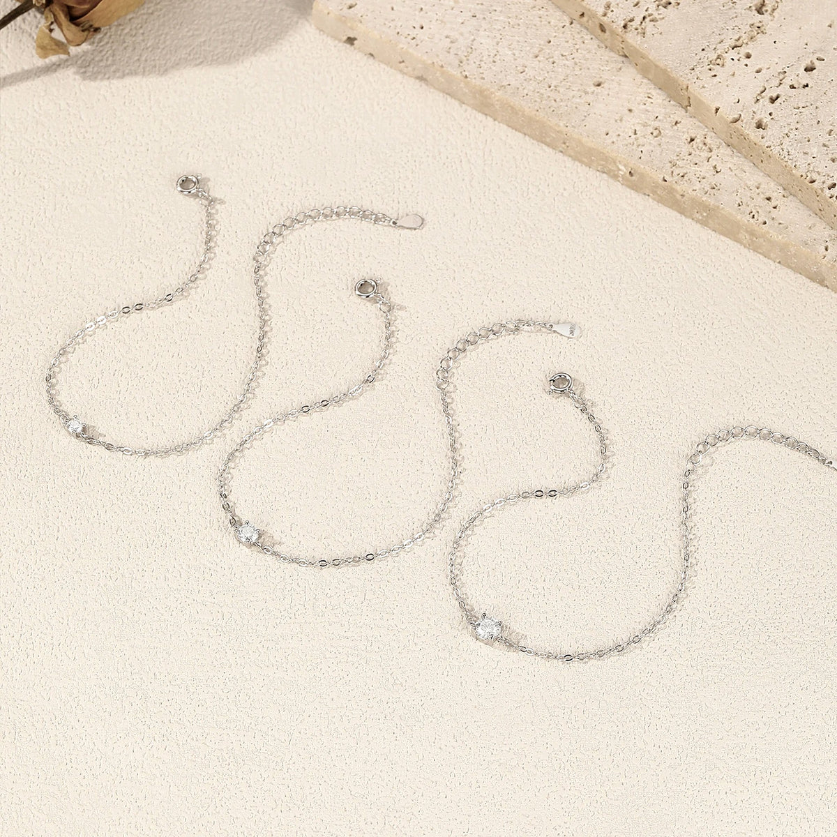 Dainty Lab-Created Moissanite Solitaire Chain Bracelet, 925 Sterling Silver, additional view