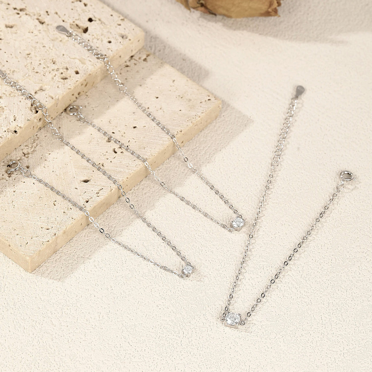 Dainty Lab-Created Moissanite Solitaire Chain Bracelet, 925 Sterling Silver, additional view
