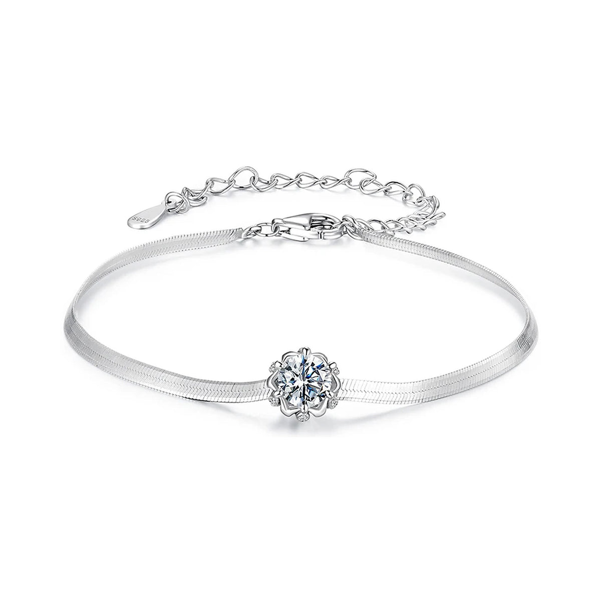 Lab-Created Moissanite Solitaire Snake Chain Bracelet, 925 Sterling Silver, product photo