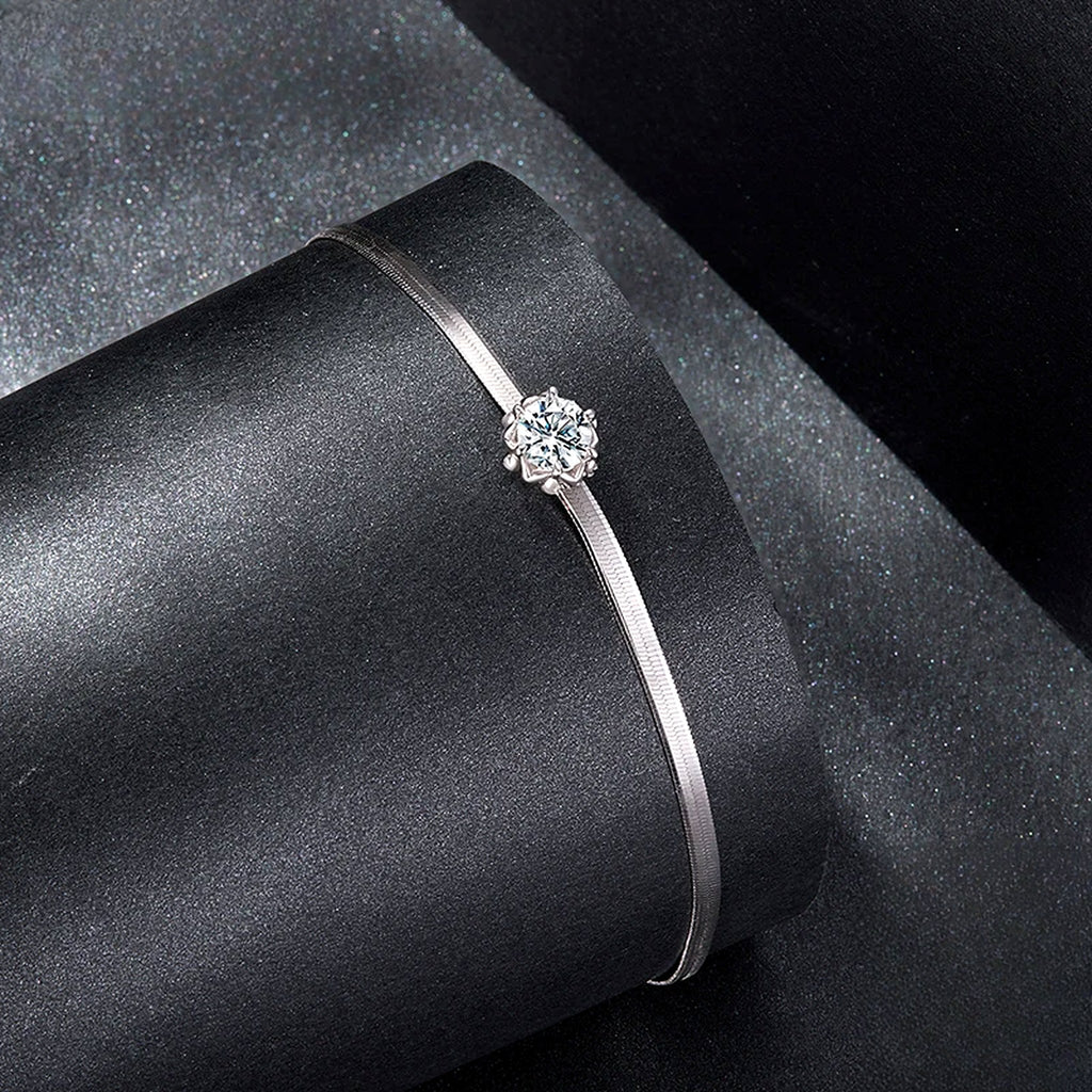 Lab-Created Moissanite Solitaire Snake Chain Bracelet, 925 Sterling Silver, additional view