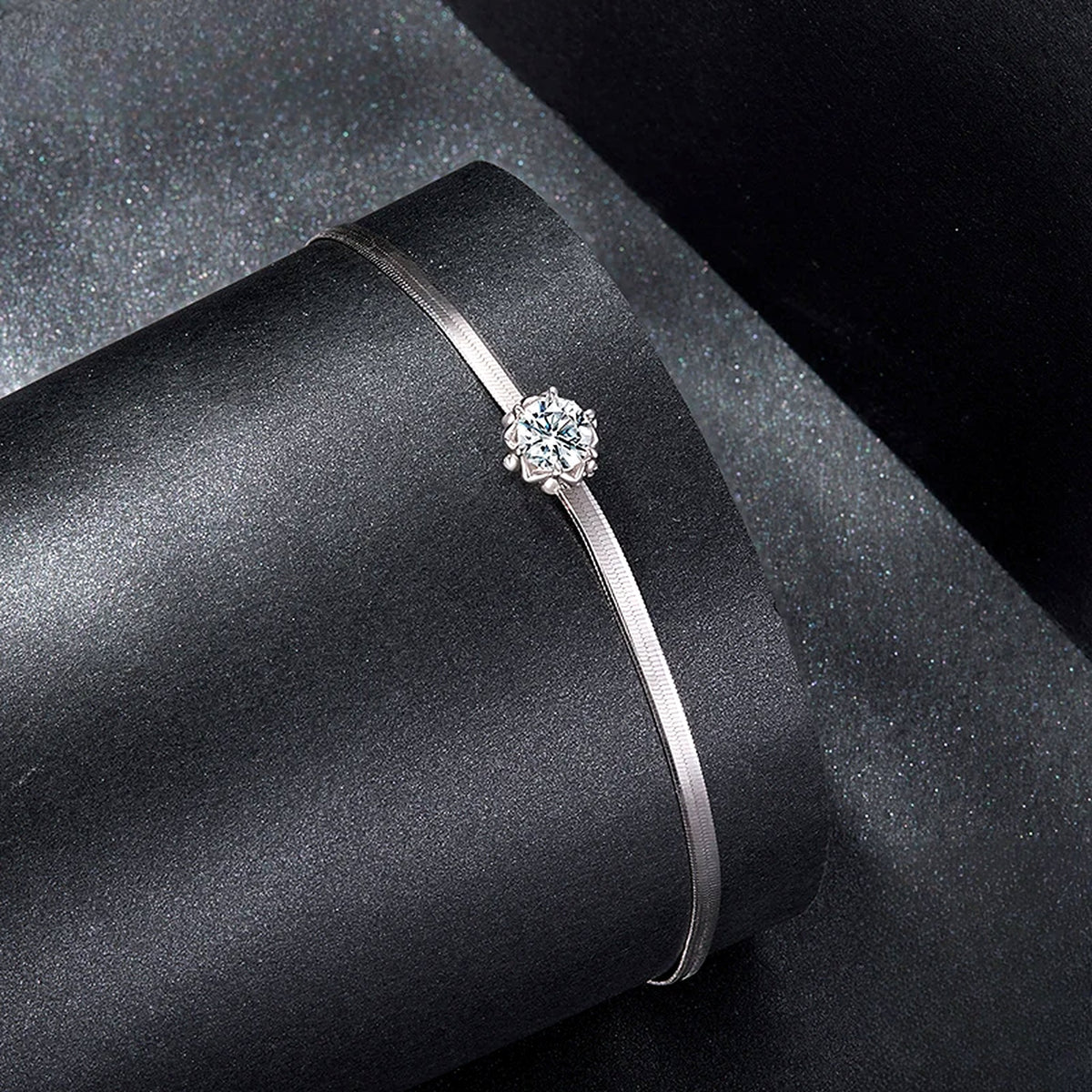 Lab-Created Moissanite Solitaire Snake Chain Bracelet, 925 Sterling Silver, additional view