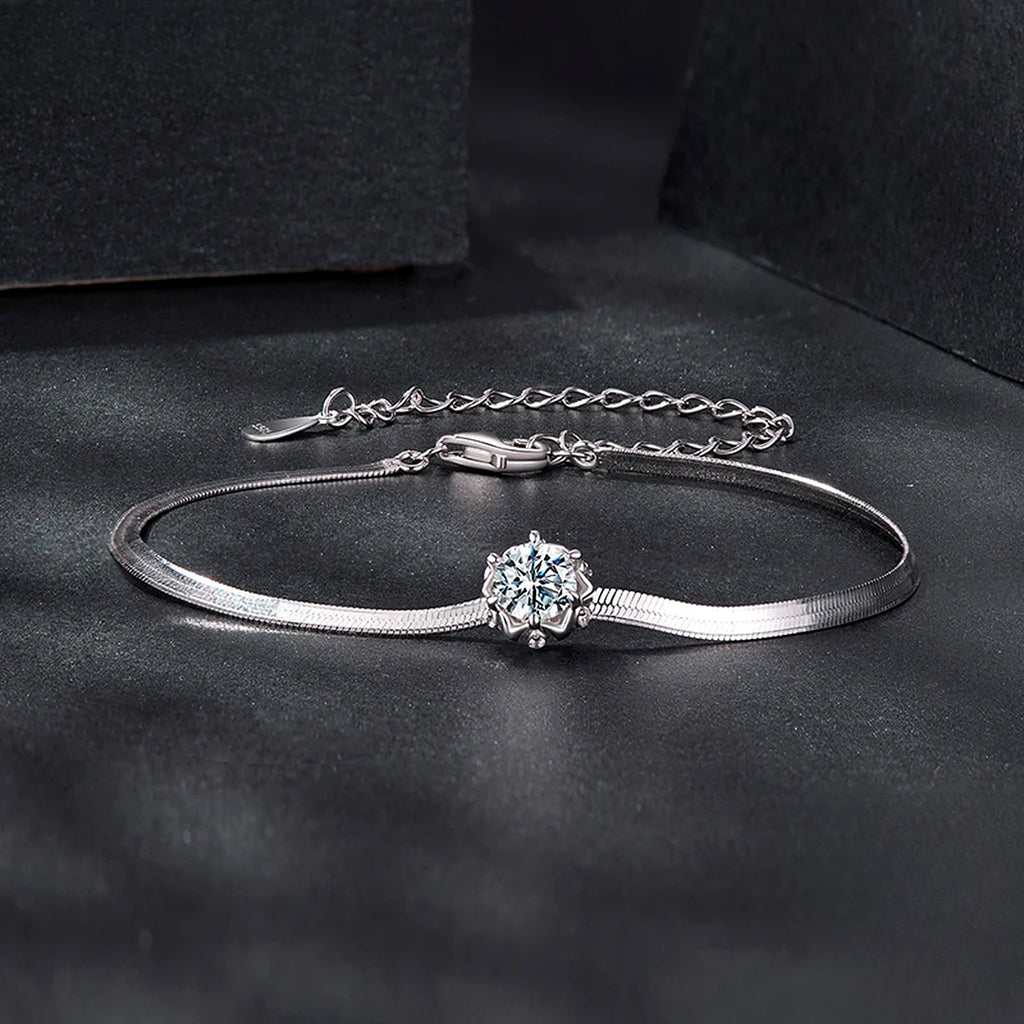 Lab-Created Moissanite Solitaire Snake Chain Bracelet, 925 Sterling Silver, additional view