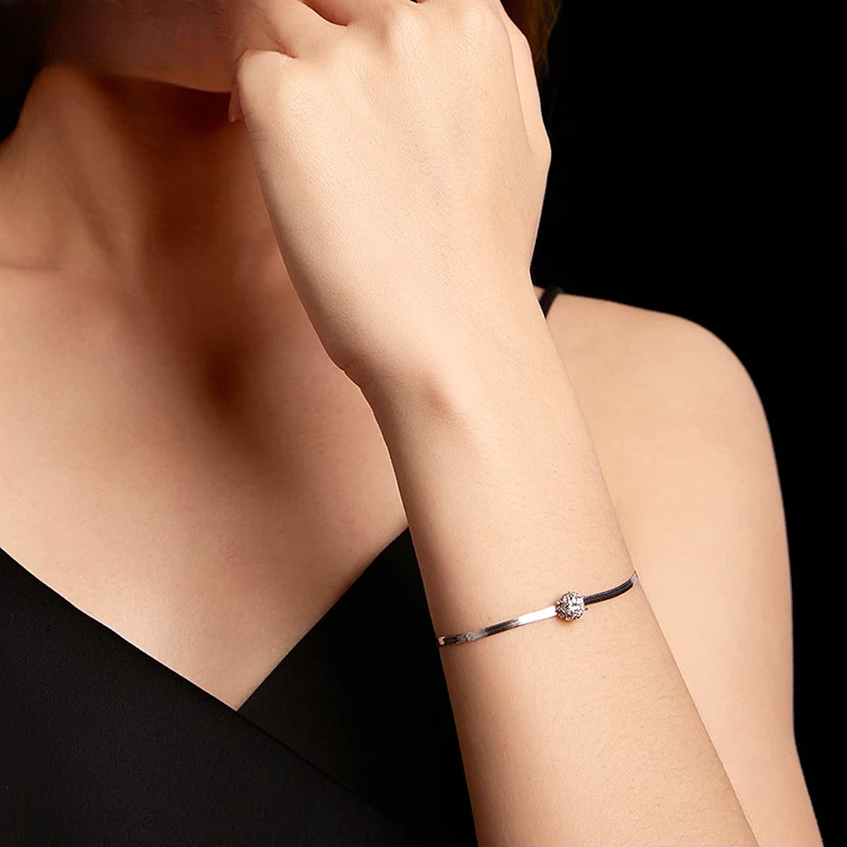 Lab-Created Moissanite Solitaire Snake Chain Bracelet, 925 Sterling Silver, additional view