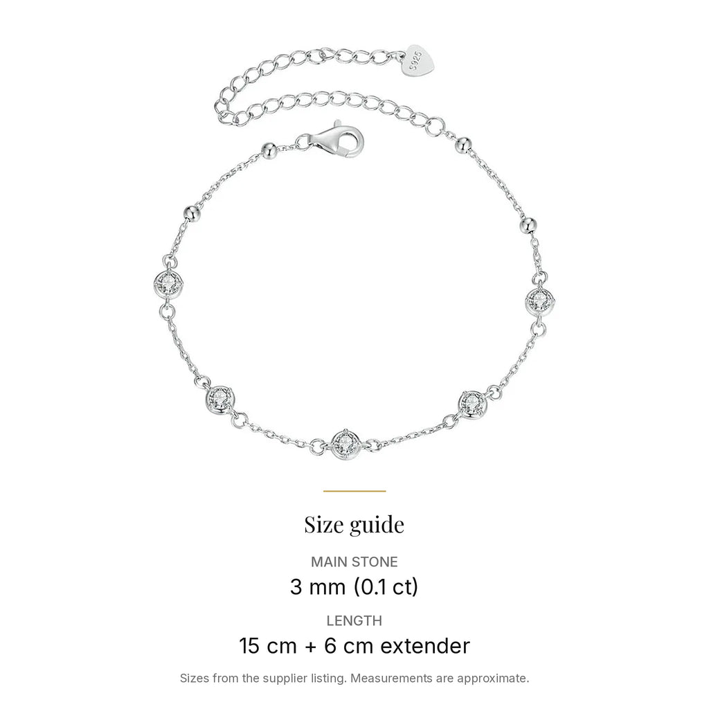 Bezel-Set Lab-Created Moissanite Station Bracelet, 925 Sterling Silver, size guide