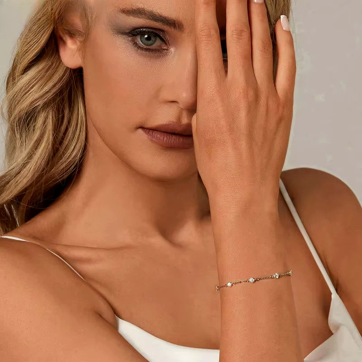 Bezel-Set Lab-Created Moissanite Station Bracelet, 925 Sterling Silver, additional view