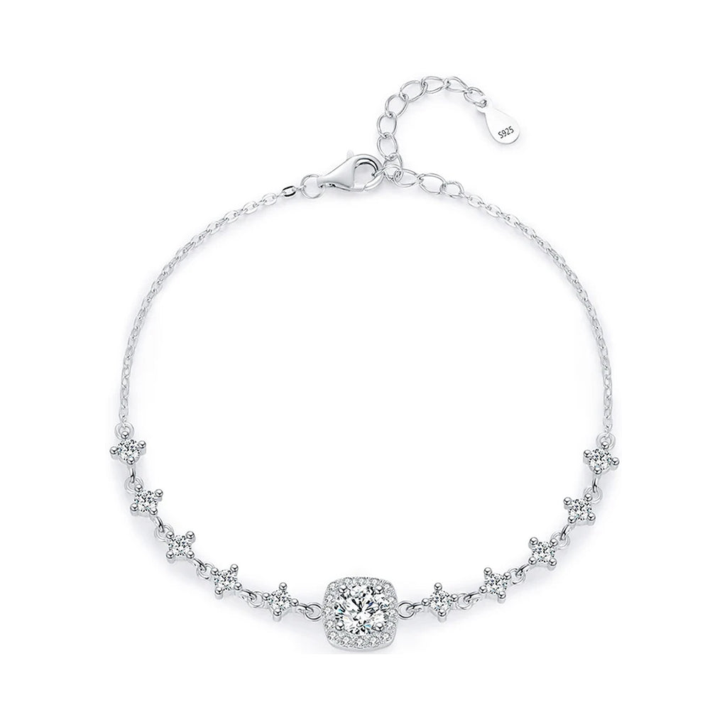 Cushion Halo Lab-Created Moissanite Bracelet, 925 Sterling Silver, product photo