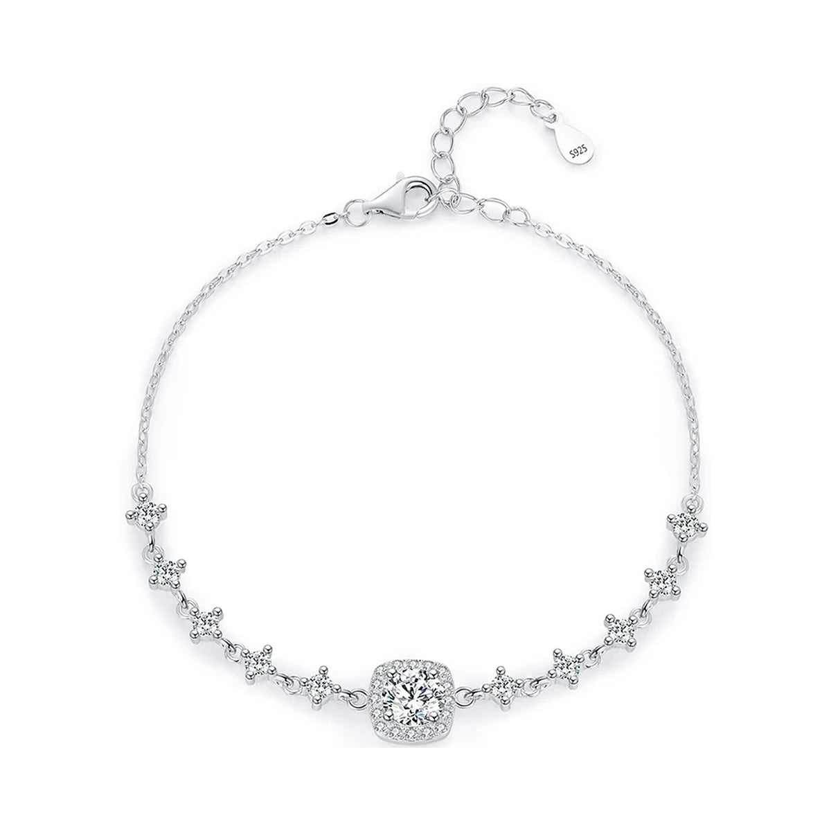 Cushion Halo Lab-Created Moissanite Bracelet, 925 Sterling Silver, product photo