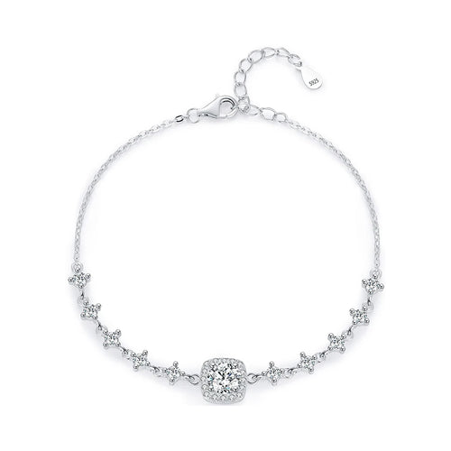Cushion Halo Lab-Created Moissanite Bracelet, 925 Sterling Silver, product photo