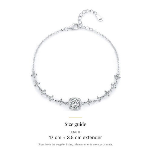 Cushion Halo Lab-Created Moissanite Bracelet, 925 Sterling Silver, size guide
