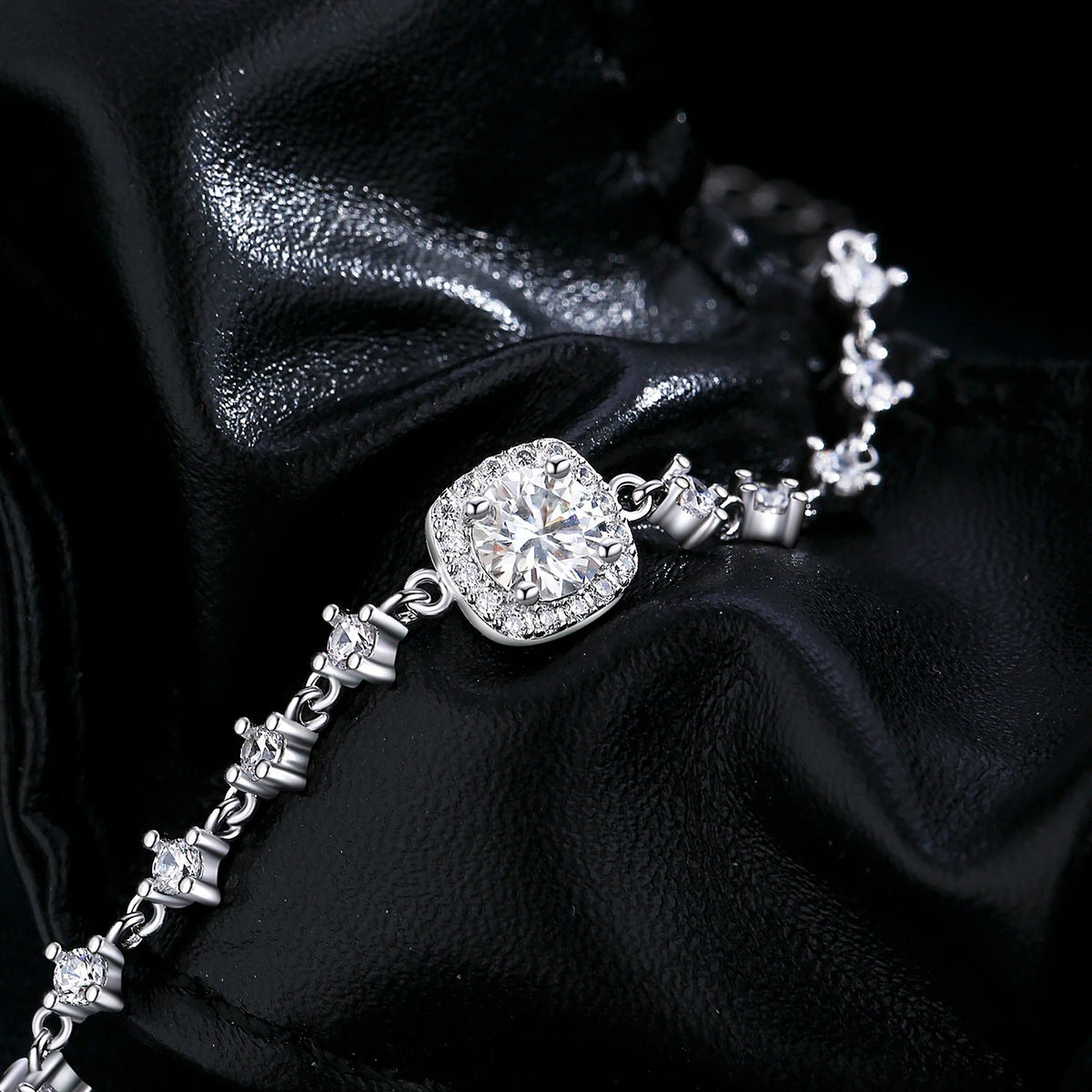 Cushion Halo Lab-Created Moissanite Bracelet, 925 Sterling Silver, additional view