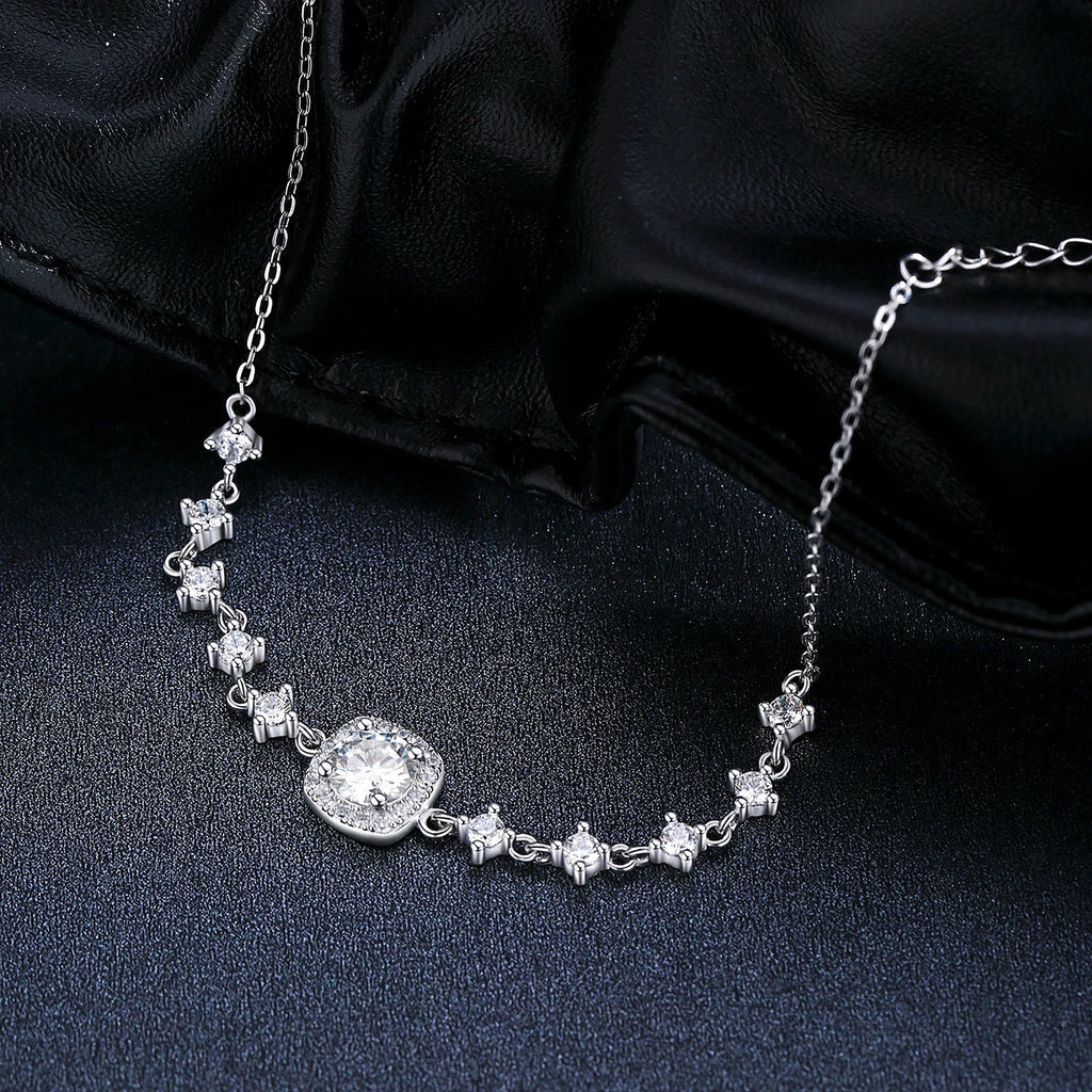 Cushion Halo Lab-Created Moissanite Bracelet, 925 Sterling Silver, additional view
