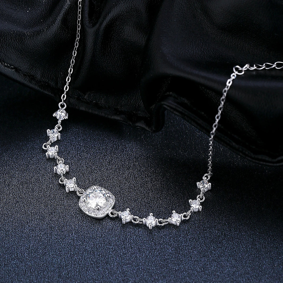Cushion Halo Lab-Created Moissanite Bracelet, 925 Sterling Silver, additional view