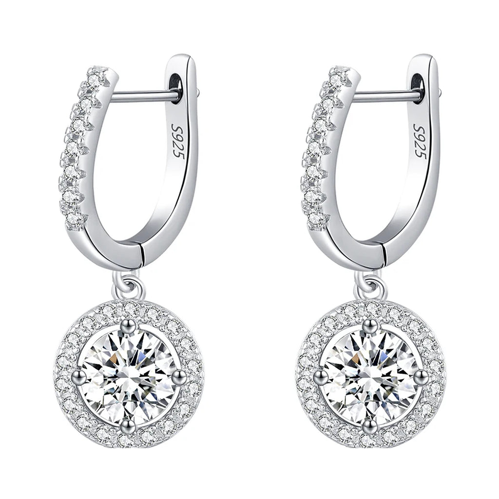 Halo Lab-Created Moissanite Drop Huggie Earrings, 925 Sterling Silver, product photo