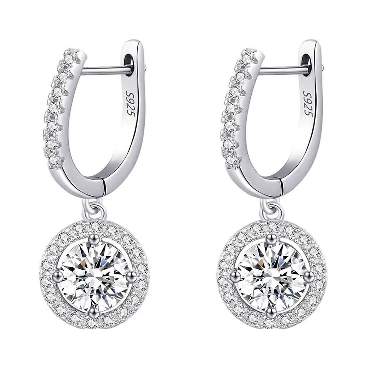 Halo Lab-Created Moissanite Drop Huggie Earrings, 925 Sterling Silver, product photo