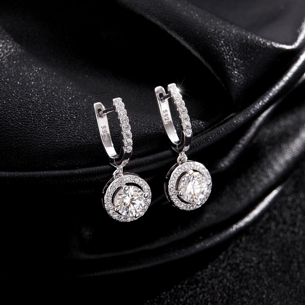 Halo Lab-Created Moissanite Drop Huggie Earrings, 925 Sterling Silver, additional view
