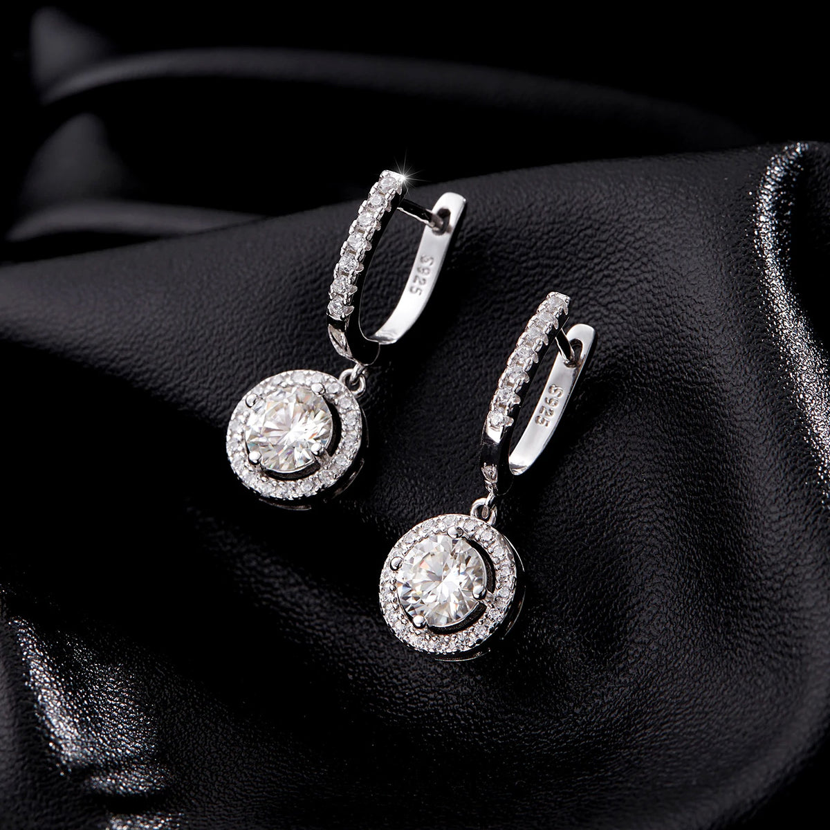 Halo Lab-Created Moissanite Drop Huggie Earrings, 925 Sterling Silver, additional view