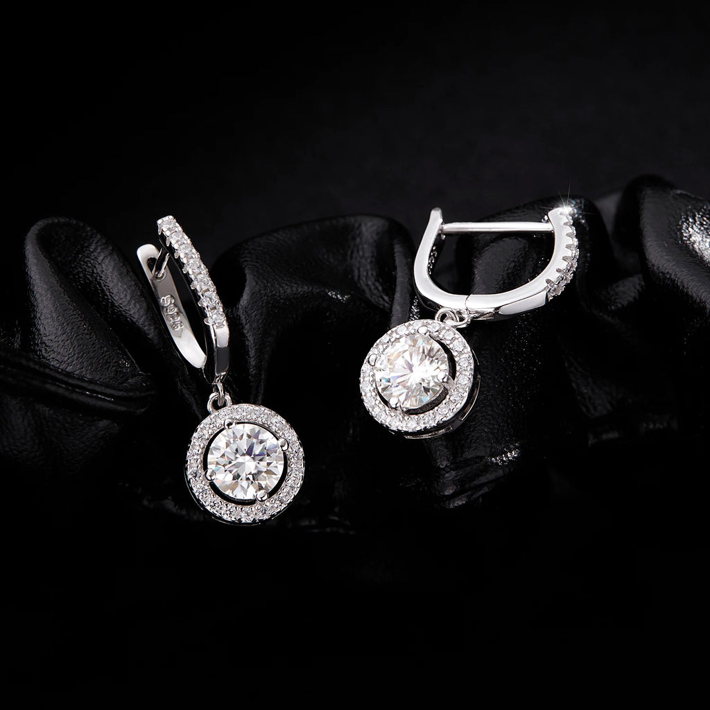 Halo Lab-Created Moissanite Drop Huggie Earrings, 925 Sterling Silver, additional view