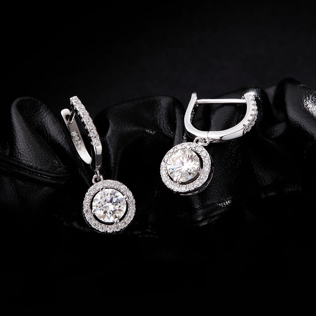 Halo Lab-Created Moissanite Drop Huggie Earrings, 925 Sterling Silver, additional view
