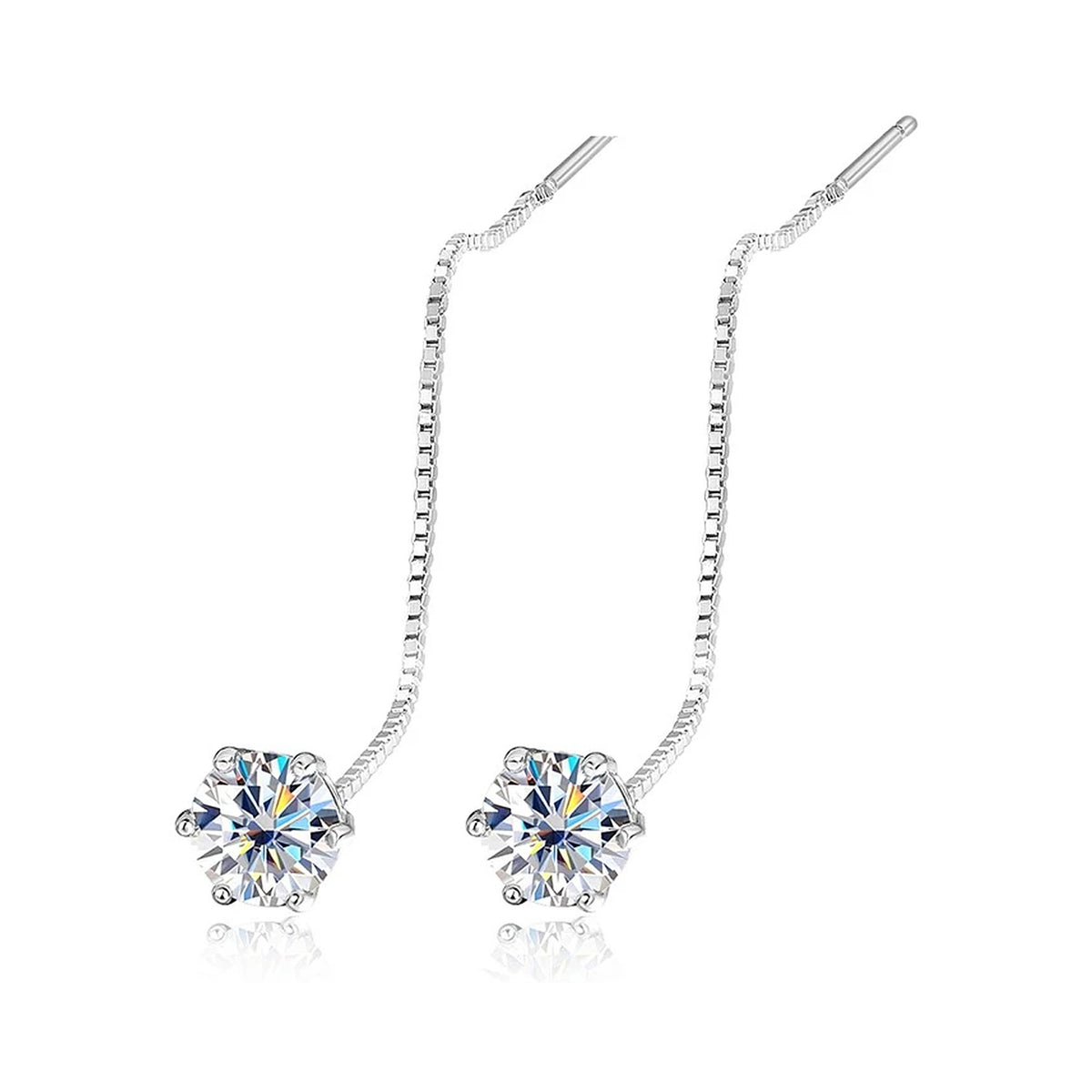 Lab-Created Moissanite Threader Drop Earrings, 925 Sterling Silver, product photo