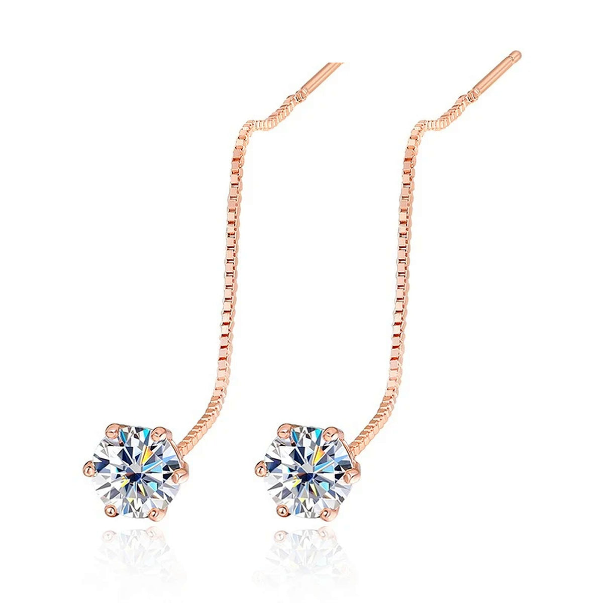 Lab-Created Moissanite Threader Drop Earrings, 925 Sterling Silver, additional view