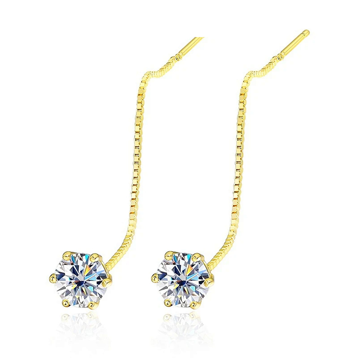 Lab-Created Moissanite Threader Drop Earrings, 925 Sterling Silver, additional view