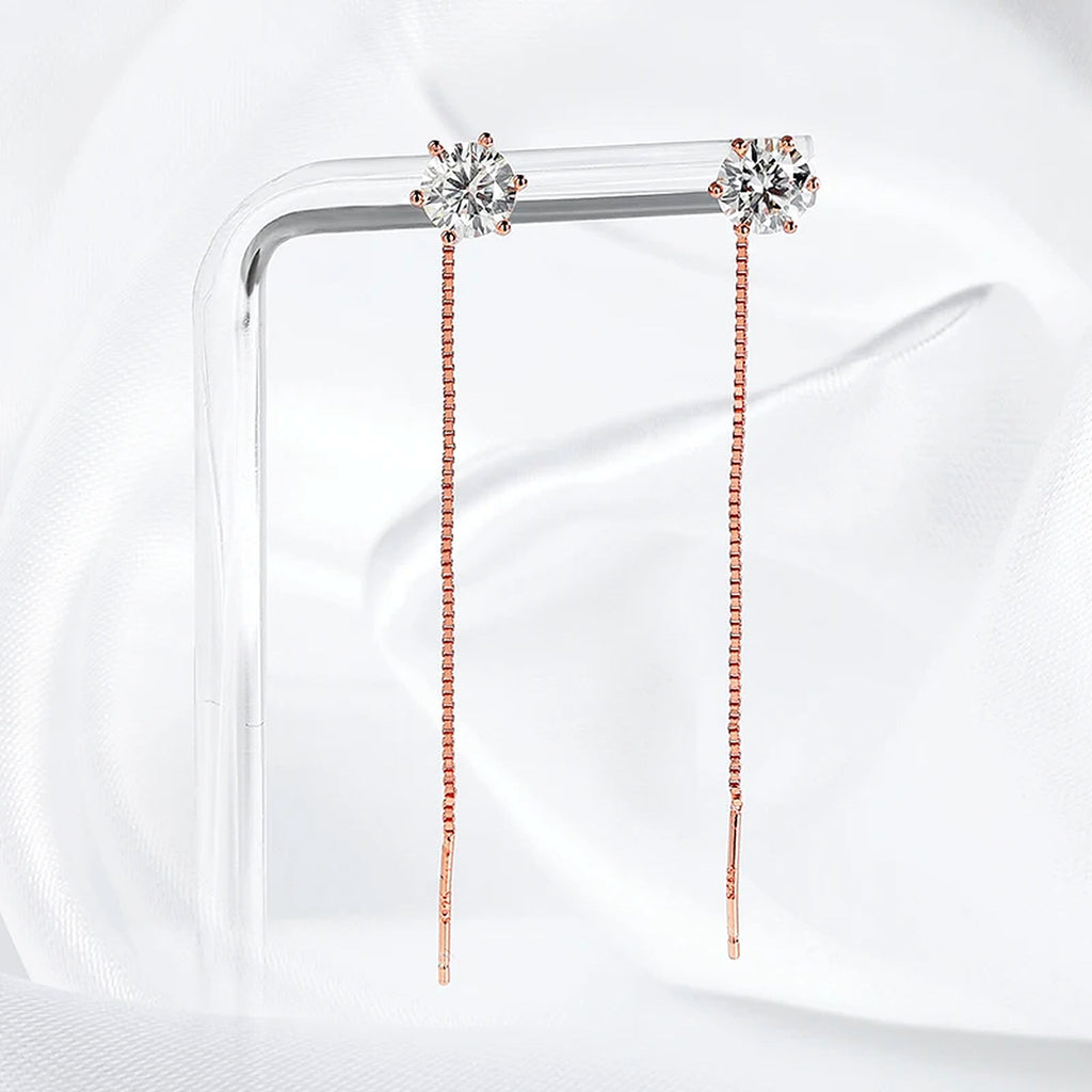 Lab-Created Moissanite Threader Drop Earrings, 925 Sterling Silver, additional view