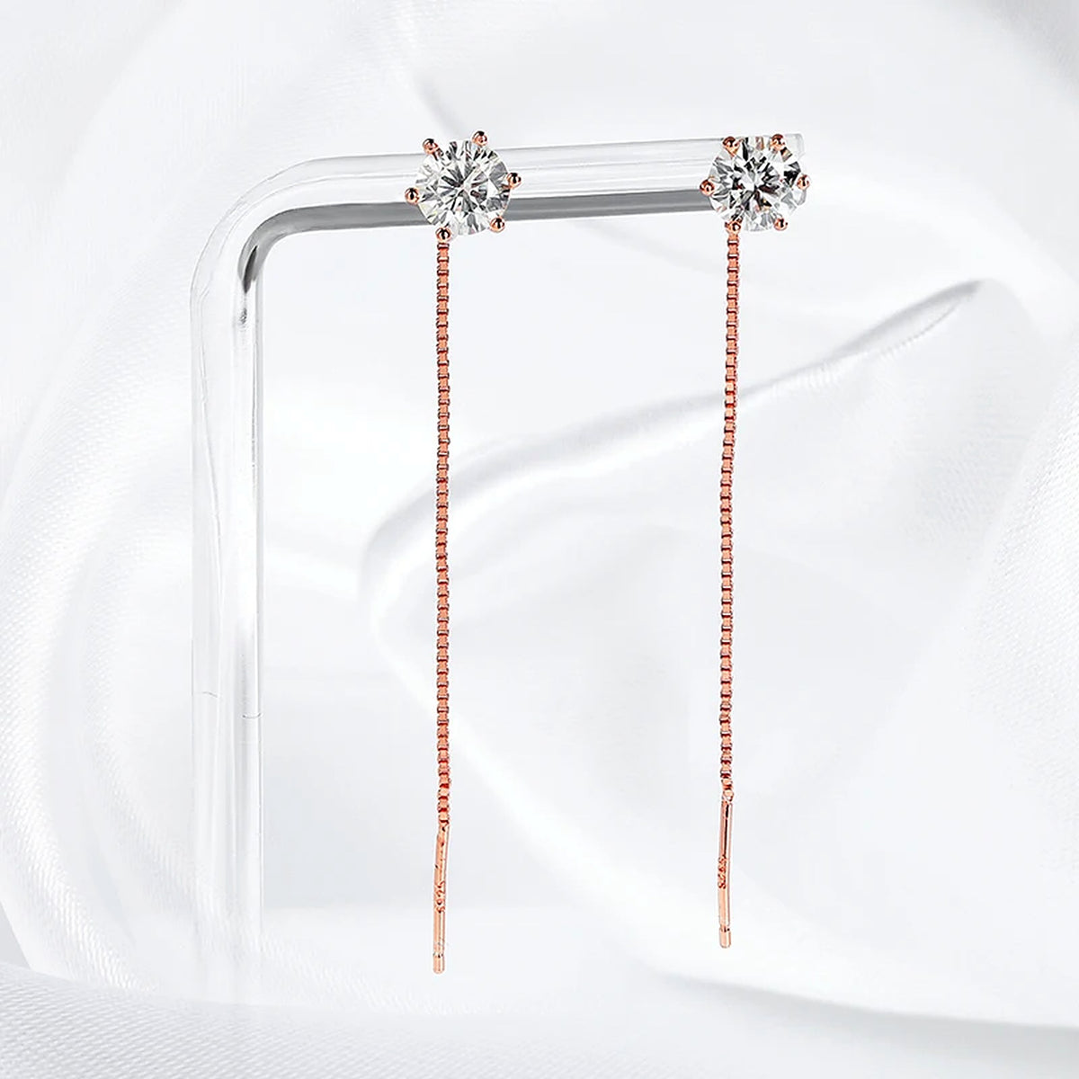 Lab-Created Moissanite Threader Drop Earrings, 925 Sterling Silver, additional view
