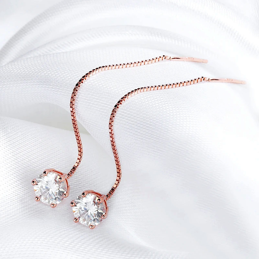 Lab-Created Moissanite Threader Drop Earrings, 925 Sterling Silver, additional view