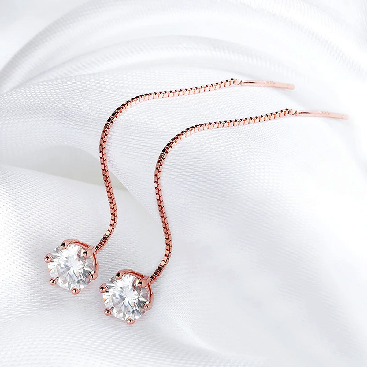 Lab-Created Moissanite Threader Drop Earrings, 925 Sterling Silver, additional view