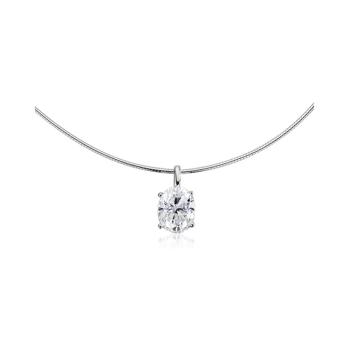 Oval Lab-Created Moissanite Solitaire Necklace, 925 Sterling Silver, product photo