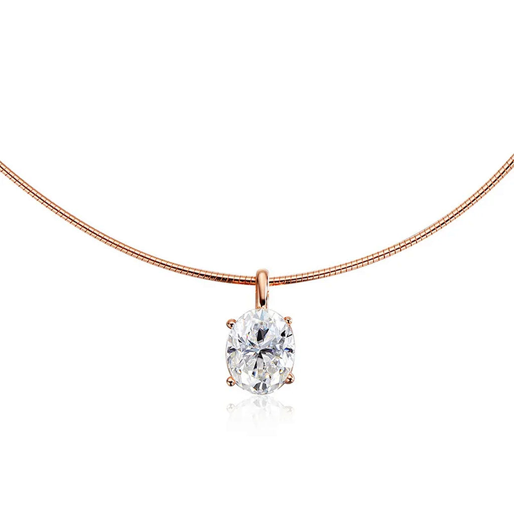Oval Lab-Created Moissanite Solitaire Necklace, 925 Sterling Silver, additional view