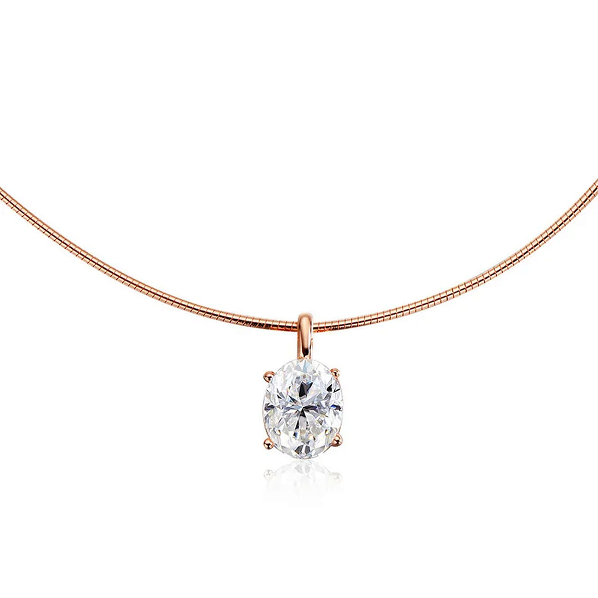 Oval Lab-Created Moissanite Solitaire Necklace, 925 Sterling Silver, additional view
