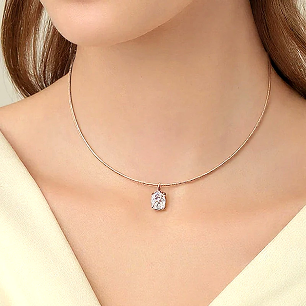 Oval Lab-Created Moissanite Solitaire Necklace, 925 Sterling Silver, additional view