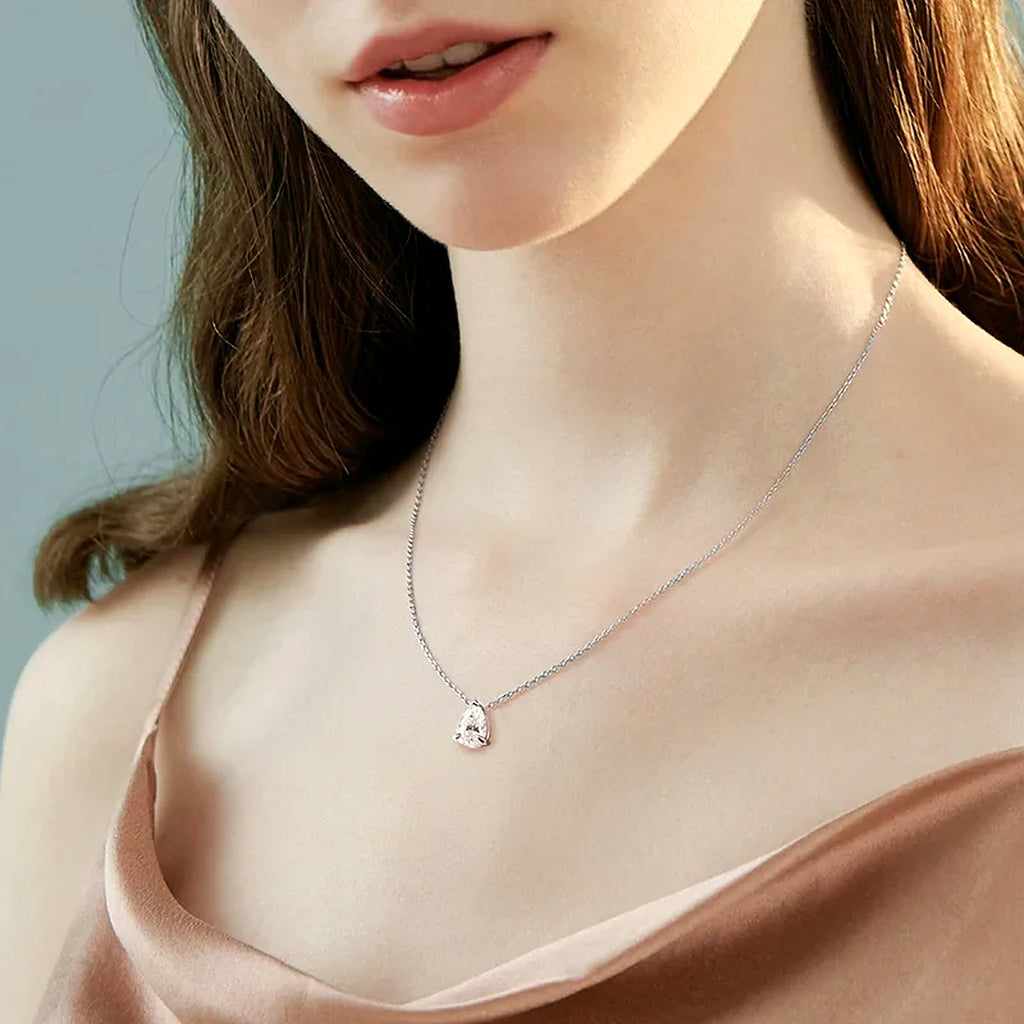 Pear-Cut Lab-Created Moissanite Pendant Necklace, 925 Sterling Silver, additional view
