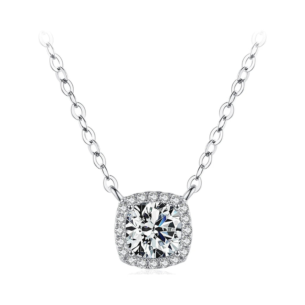 Halo Lab-Created Moissanite Pendant Necklace, 925 Sterling Silver, product photo