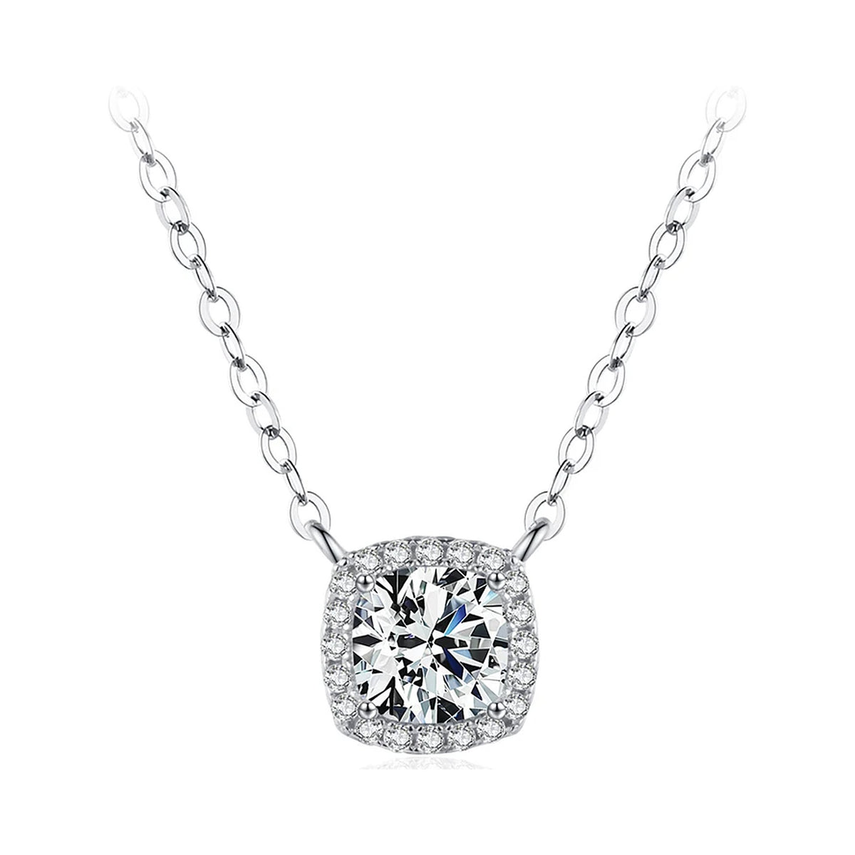 Halo Lab-Created Moissanite Pendant Necklace, 925 Sterling Silver, product photo