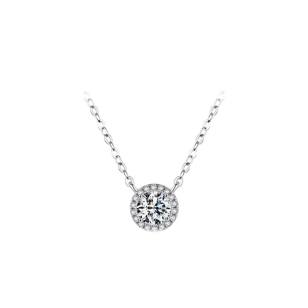 Halo Lab-Created Moissanite Pendant Necklace, 925 Sterling Silver, additional view