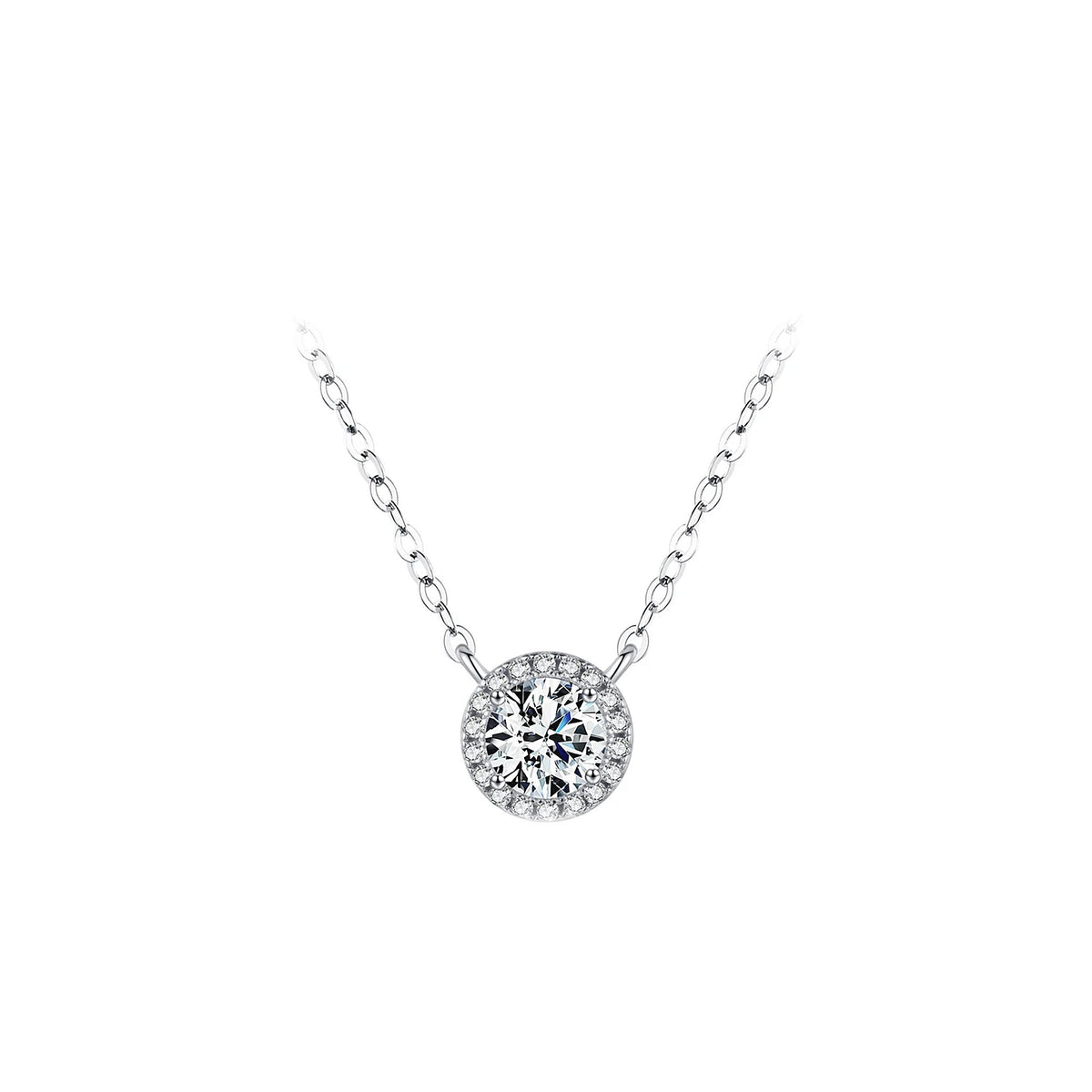 Halo Lab-Created Moissanite Pendant Necklace, 925 Sterling Silver, additional view