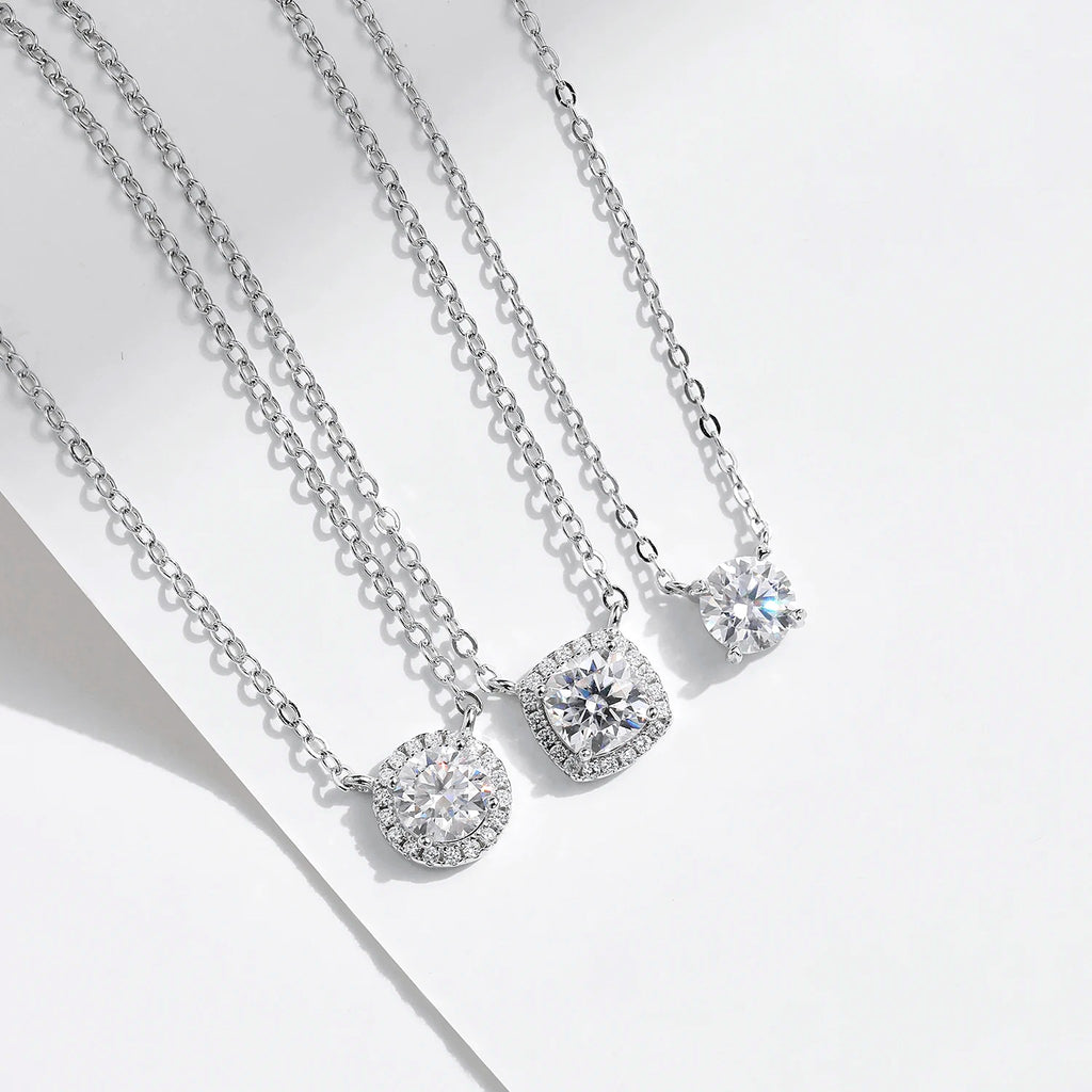 Halo Lab-Created Moissanite Pendant Necklace, 925 Sterling Silver, additional view