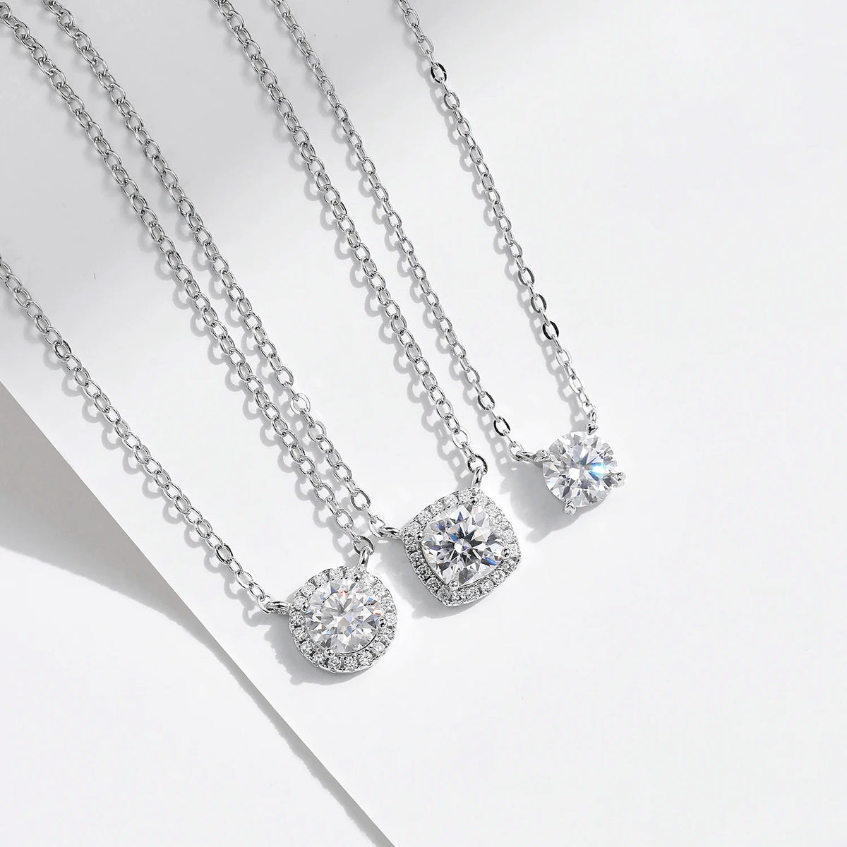 Halo Lab-Created Moissanite Pendant Necklace, 925 Sterling Silver, additional view
