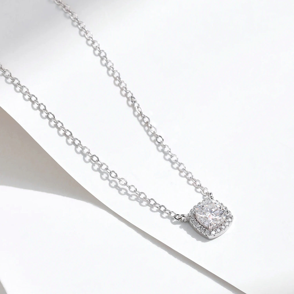 Halo Lab-Created Moissanite Pendant Necklace, 925 Sterling Silver, additional view
