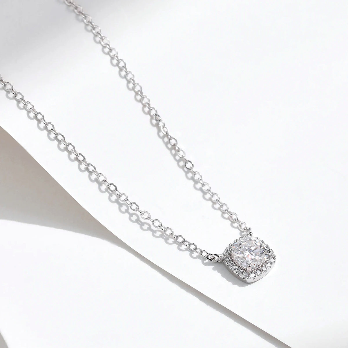 Halo Lab-Created Moissanite Pendant Necklace, 925 Sterling Silver, additional view