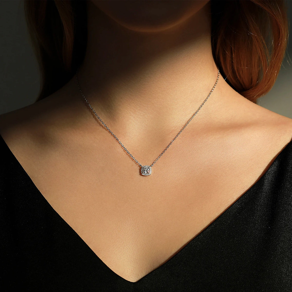 Halo Lab-Created Moissanite Pendant Necklace, 925 Sterling Silver, additional view